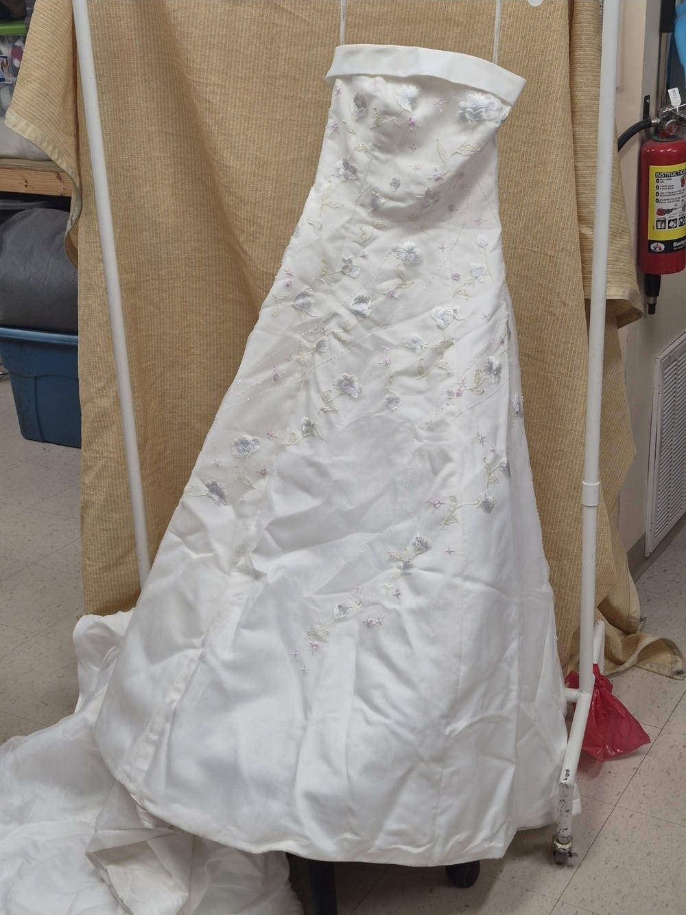 David's Bridal Strapless White Embroidered A-Line Gown